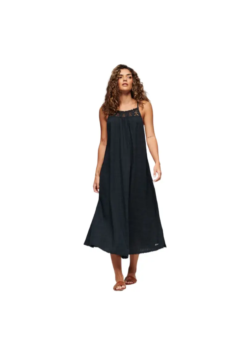 Abito lungo in pizzo sangallo - 36 / Blu