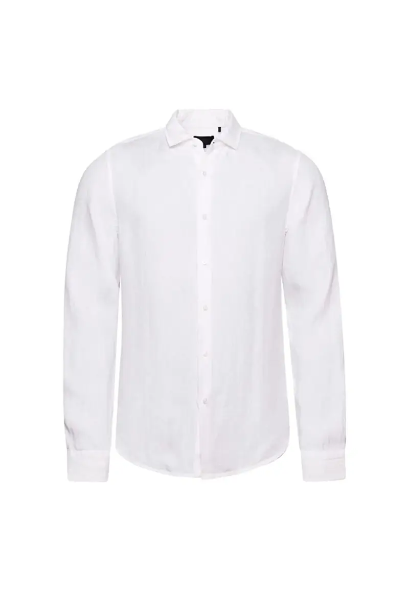 Camicia casual a maniche lunghe in lino - S / Bianco