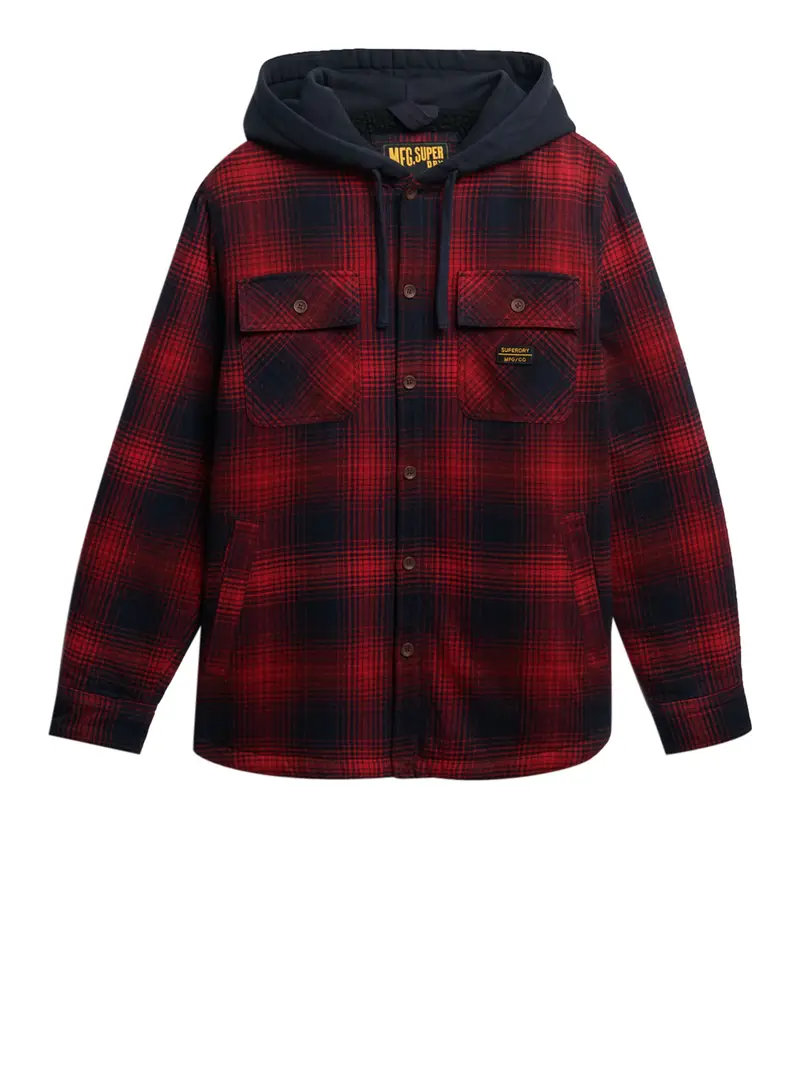 camicia casual superdry hooded check da uomo - rosso