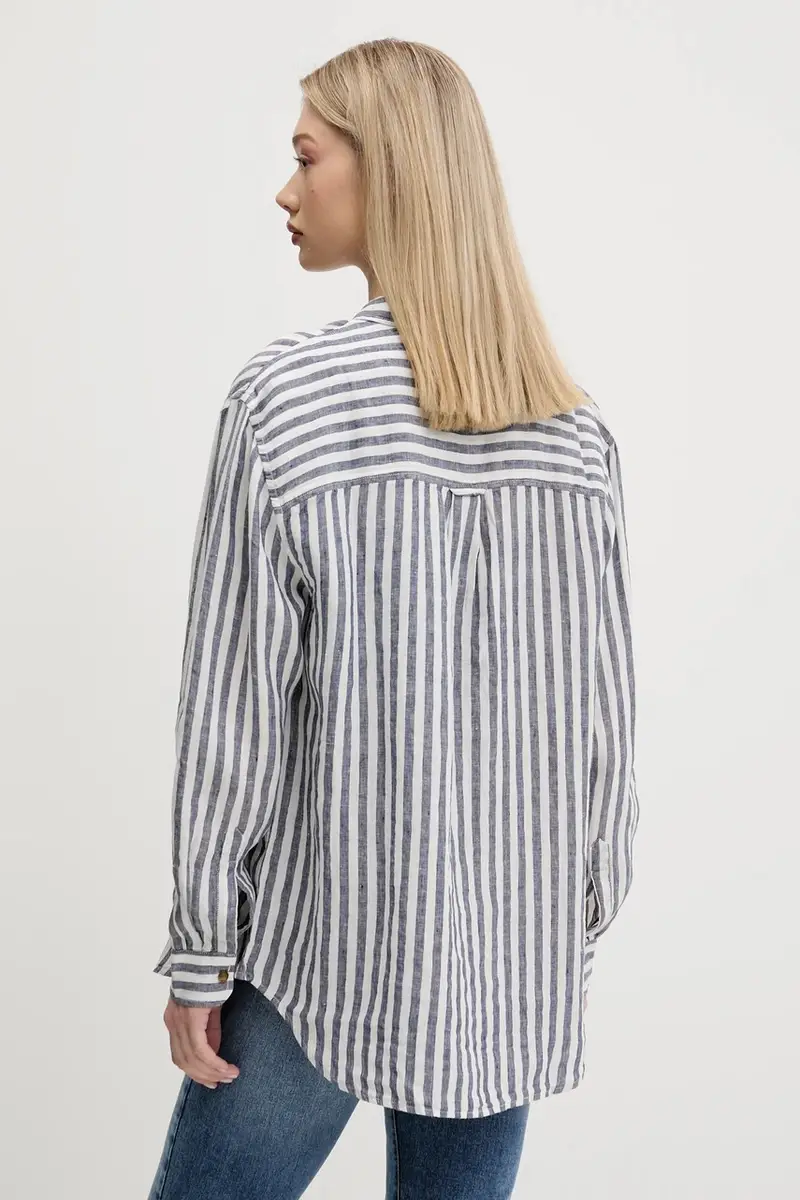 camicia di lino colore blu navy W4010463A-K55 miniatura 3