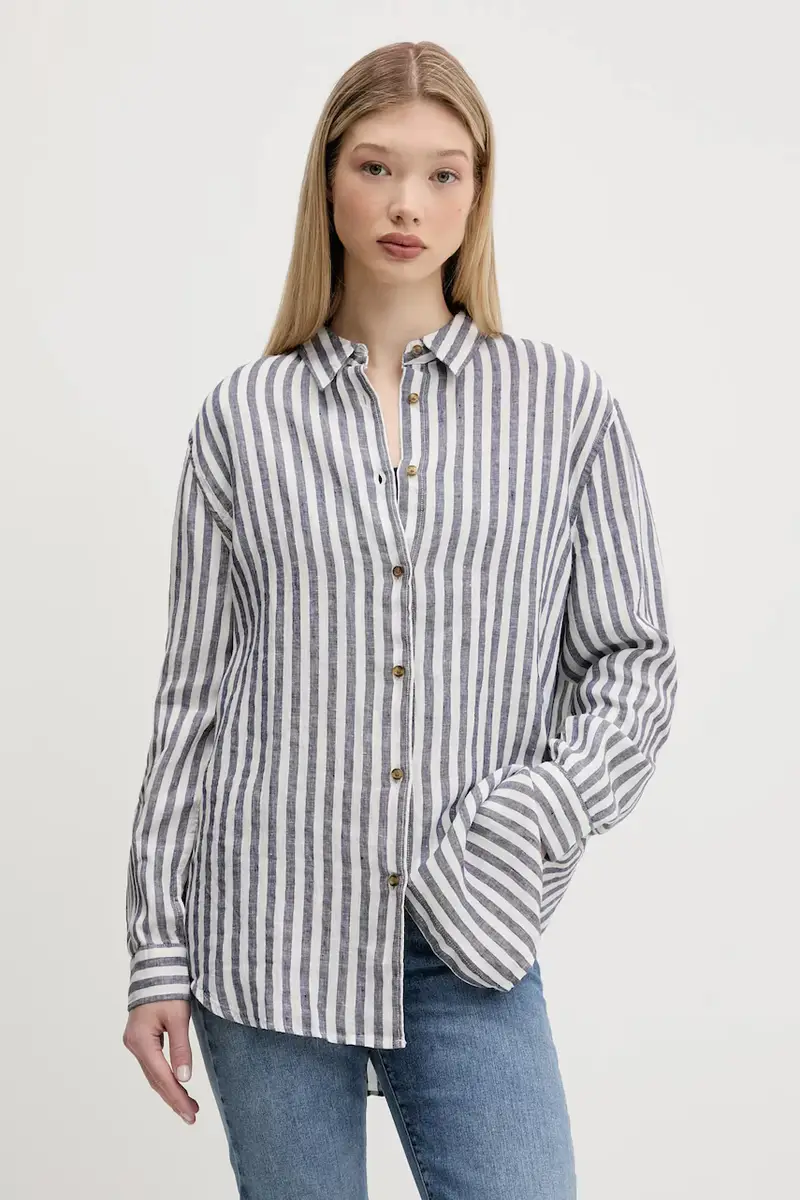 camicia di lino colore blu navy W4010463A-K55