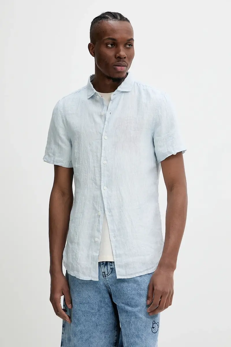 camicia di lino uomo colore blu M4010937A-F5Q