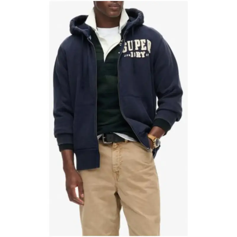 Felpa Uomo Superdry con Cappuccio e Zip Bordeaux Effetto Consumato - blue / S