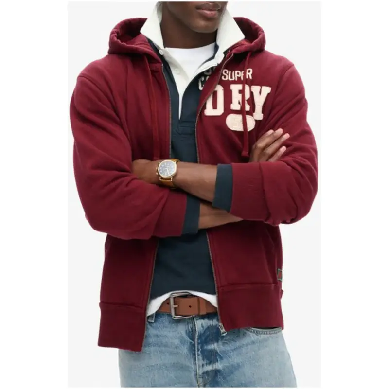 Felpa Uomo Superdry con Cappuccio e Zip Bordeaux Effetto Consumato - bordeaux / S