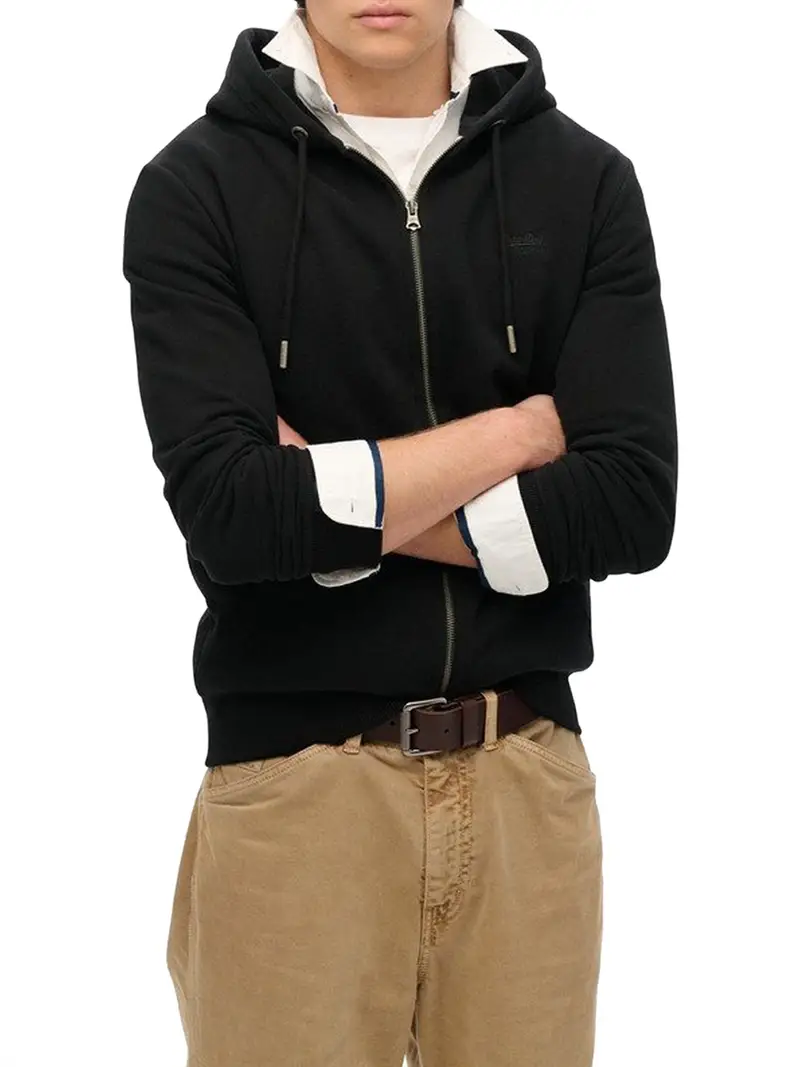 felpa zip superdry essential logo da uomo - nero