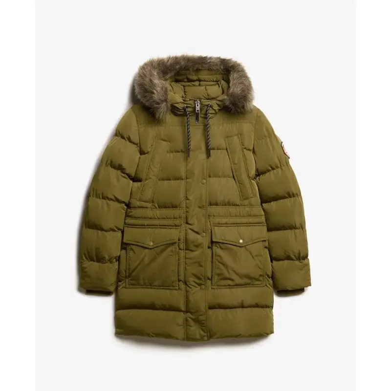 Giacca imbottita metà lunghezza in pelliccia sintetica da donna Superdry