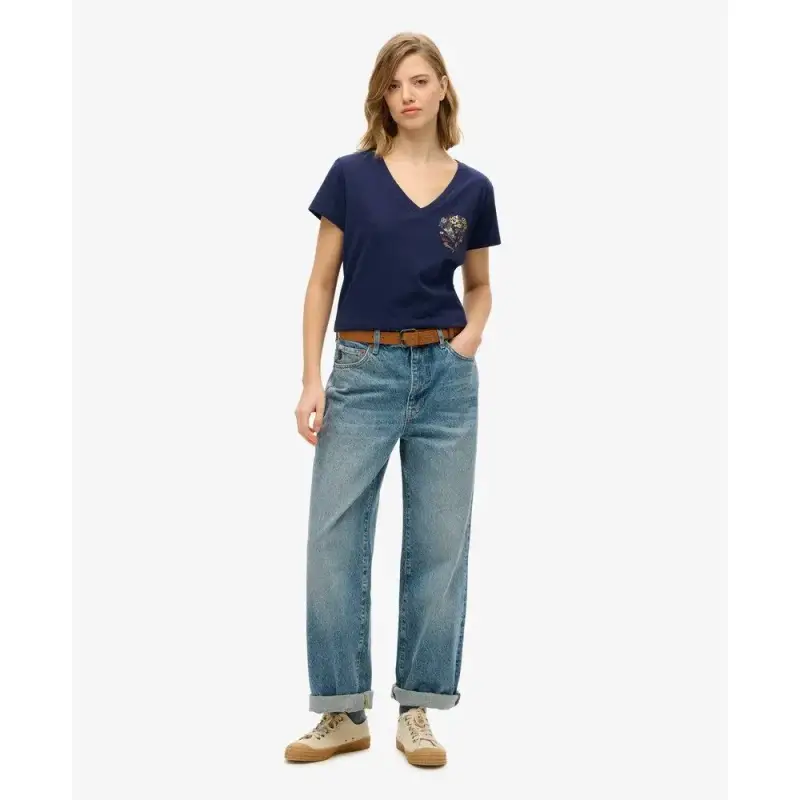 Maglietta casual a V per donna Superdry Suika Metallic