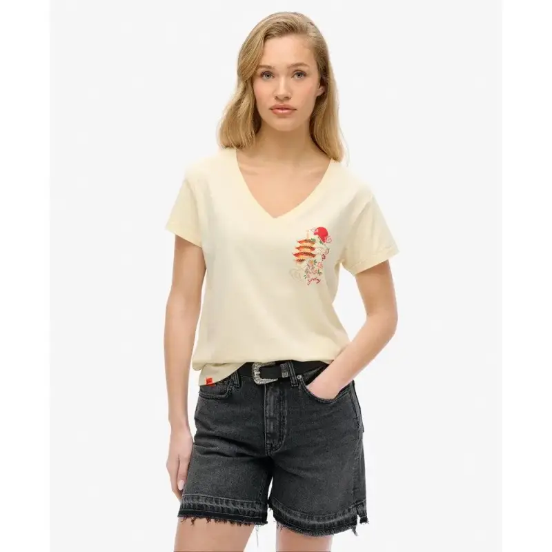 Maglietta casual a V per donna Superdry Suika Metallic