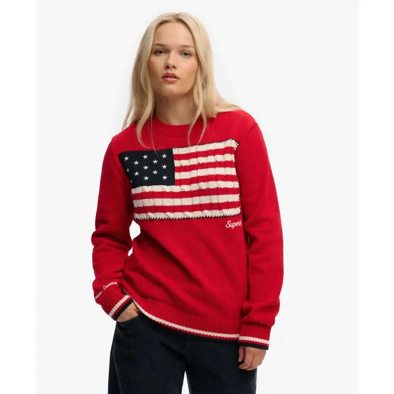 Maglione con col rotondo e bandiera Americana donna Superdry Athletic Essentials