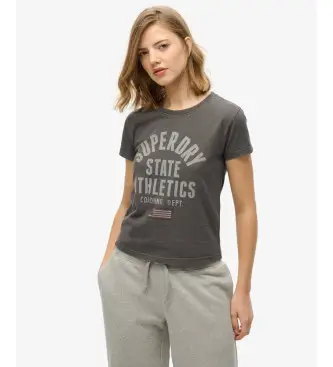 per donna W1011604A T-shirt aderente con grafica atletica grigio scuro (XS), Casual, Cotone, Manica corta