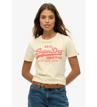 per donna W1011630A T-shirt aderente fluorescente con logo Vintage beige (36), Casual, Cotone, Manica corta