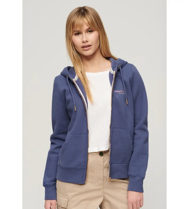 per donna W2012047B Felpa con logo Essential blu scuro (S), Casual, Cotone, Manica lunga, Navy