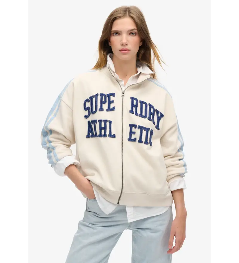 per donna W2012163A Felpa con zip larga Athletic Applq beige (S), Casual, Cotone