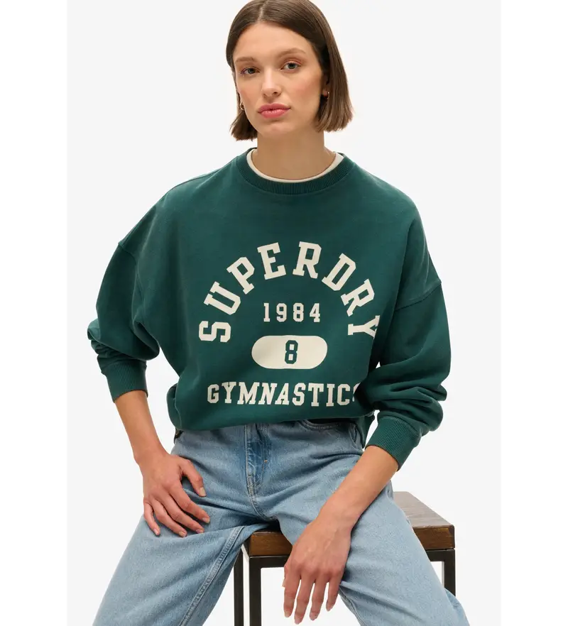 per donna. W2012207A Felpa oversize stampata verde Athletic Essentials (S), Casual, Cotone