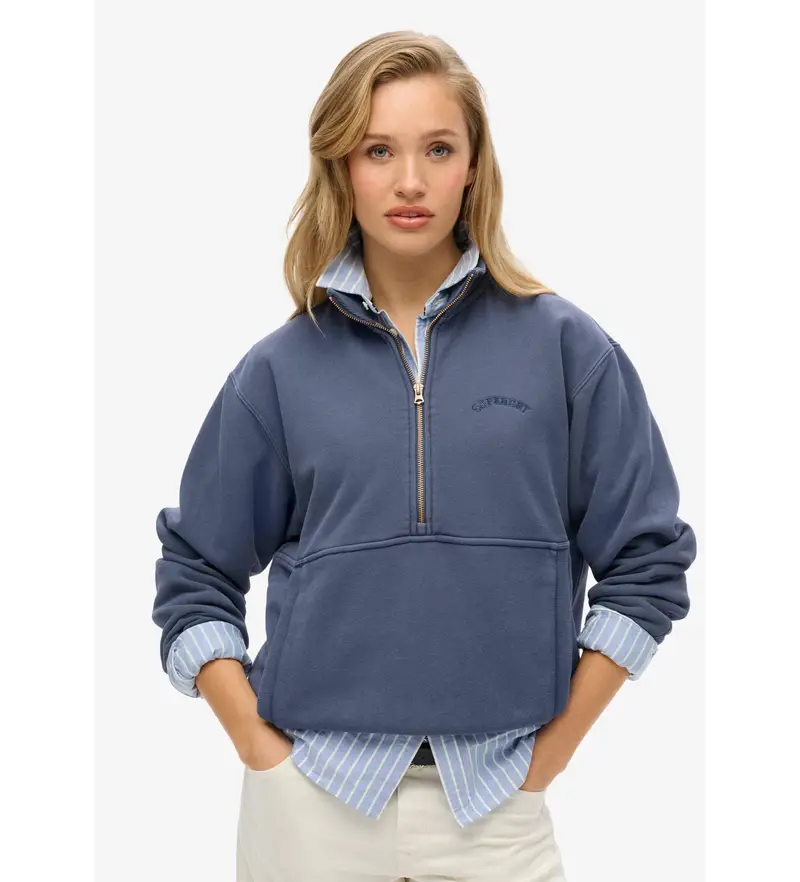 per donna W2012312A Felpa con mezza zip Essential Logo in blu (M), Casual, Cotone