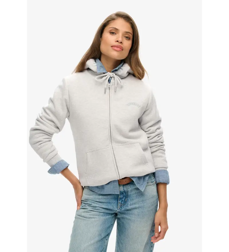 per donna W2012323A Felpa con cappuccio e cerniera foderata in pile Borg, grigia (S), Casual, Grigio, Cotone