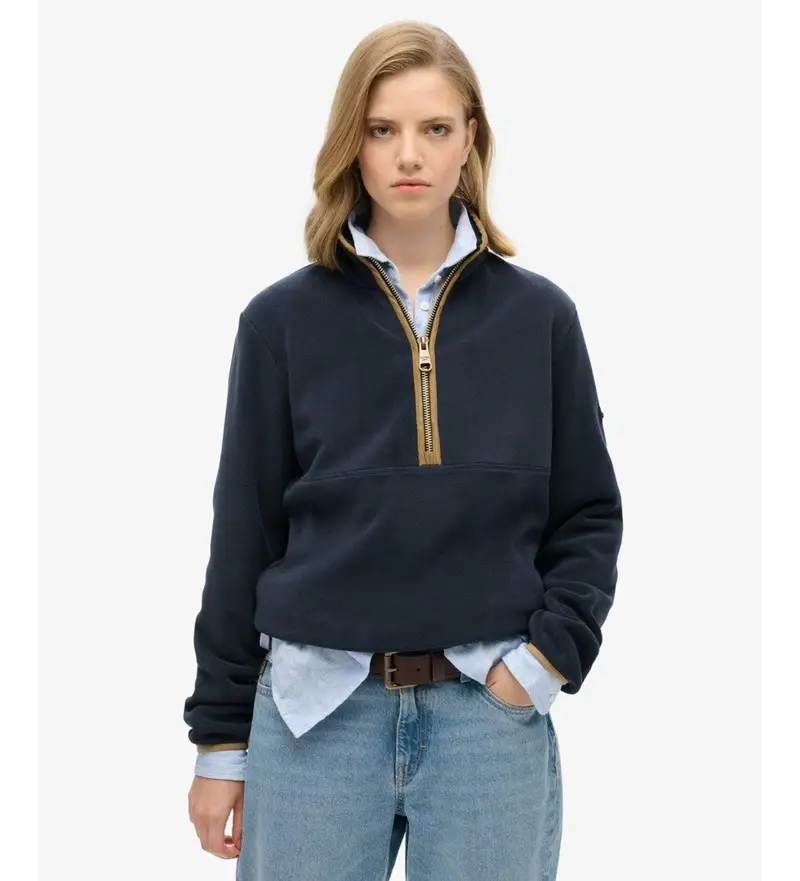 per donna W2012337A Maglia blu in pile con mezza zip Estate (M), Casual, Polister riciclato, Sostenibile