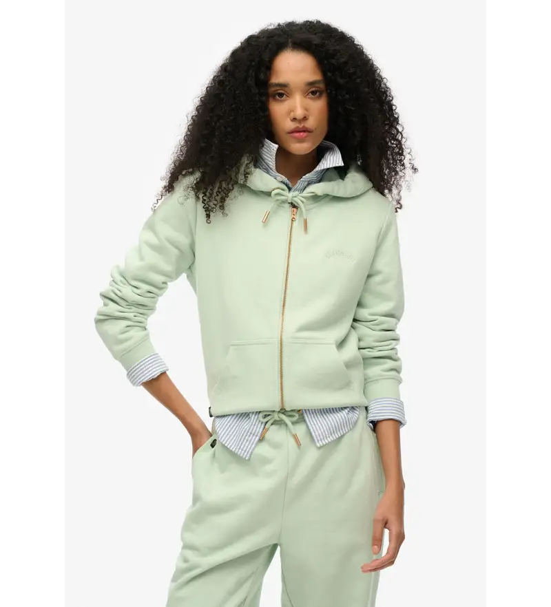 per donna. W2012358A Felpa con cappuccio e zip con logo essenziale verde (S), Casual, Cotone