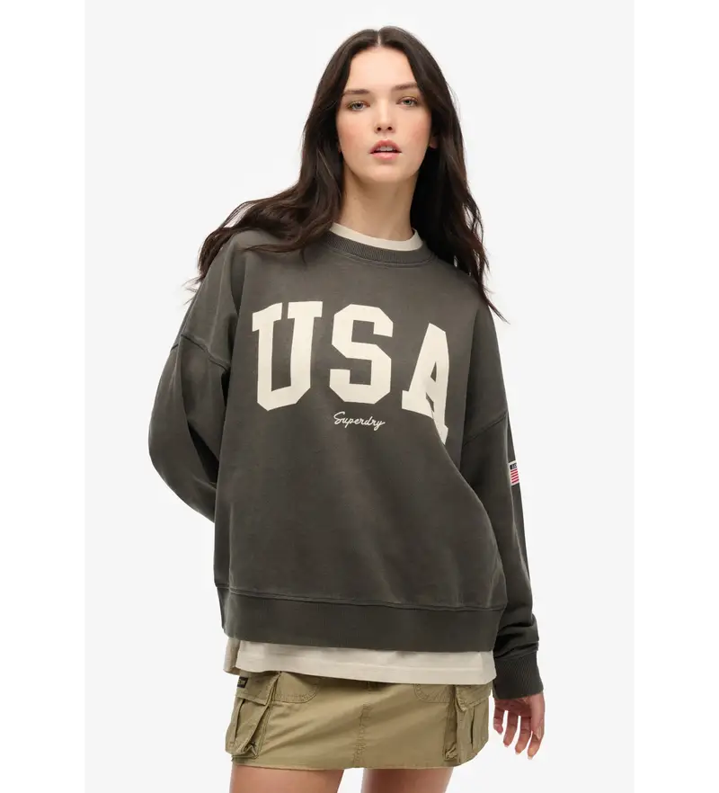 per donna W2012443A Felpa girocollo con vestibilità ampia Athletic Essentials in grigio scuro (S), Casual, Cotone