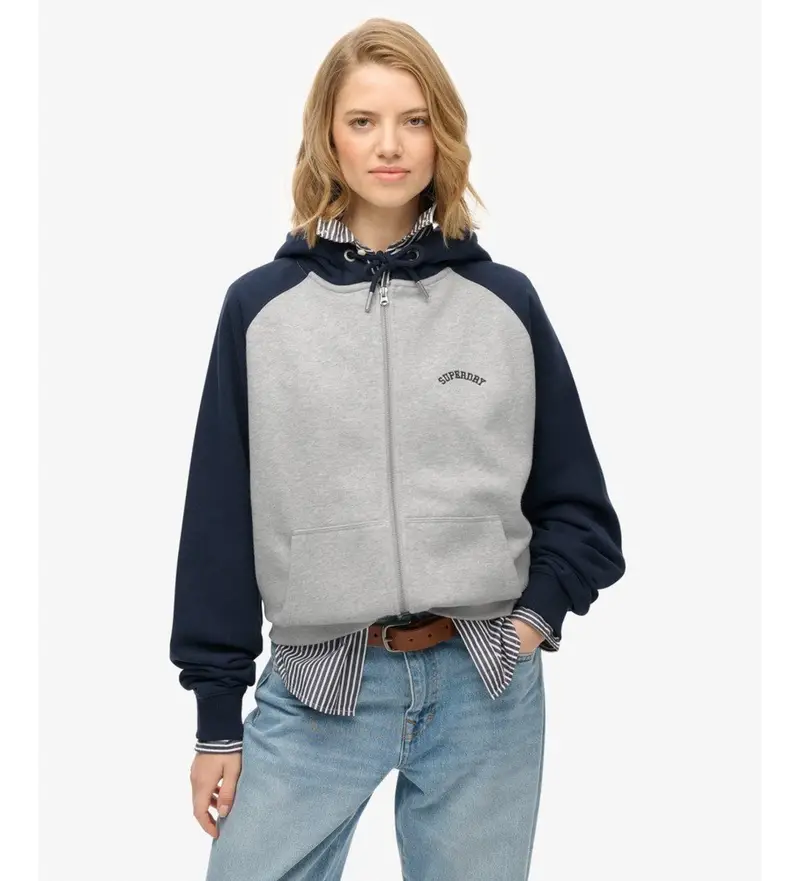 per donna W2012476A Felpa raglan blu scuro OSZ con logo essenziale (L), Casual, Cotone, Navy