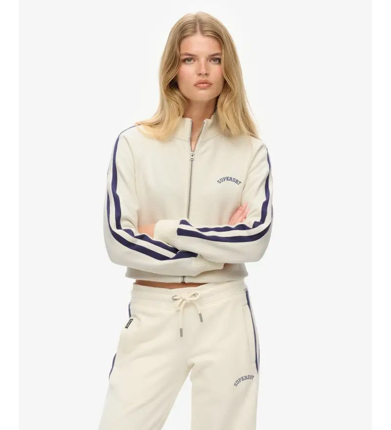 per donna W2012551A Felpa con zip e logo Essential beige (S), Casual, Cotone, Manica lunga