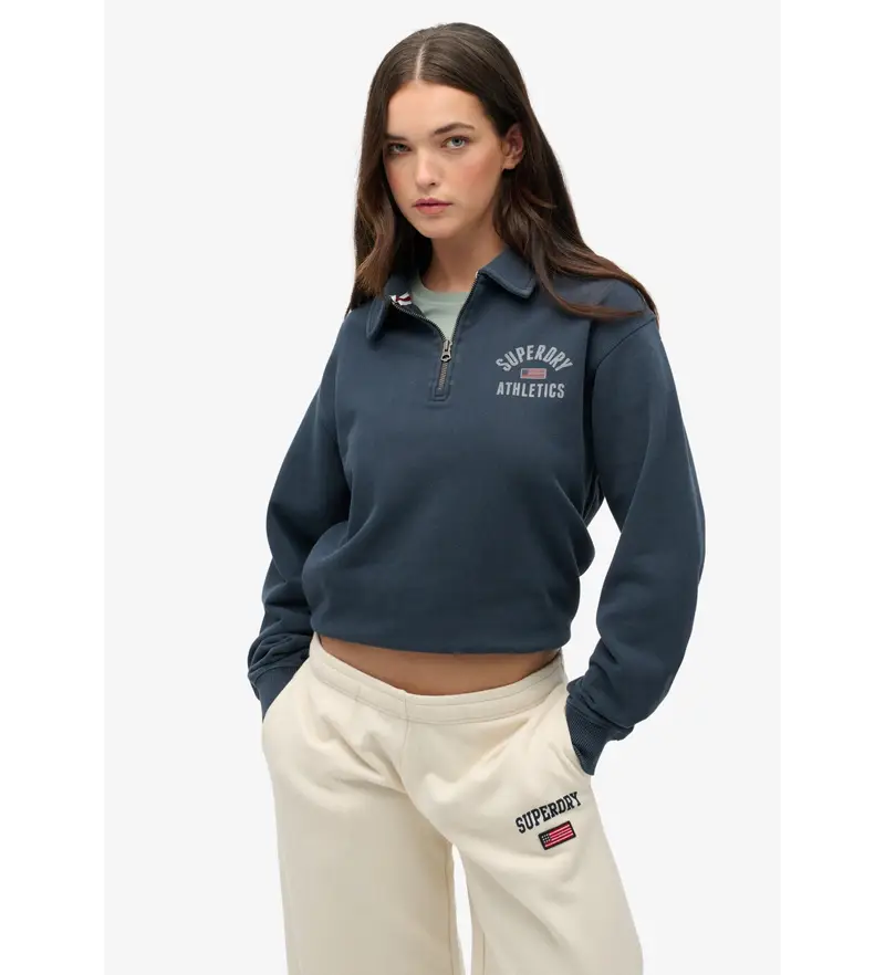 per donna W2012686A Felpa con colletto sportivo, blu navy (L), Casual, Cotone, Manica lunga