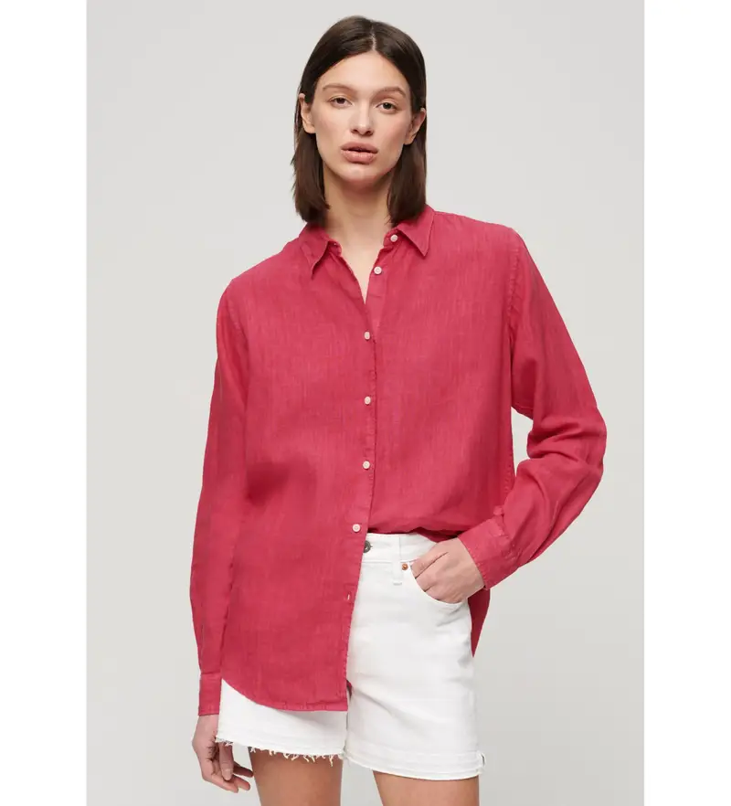 per donna. W4010415A Camicia casual in lino rosa dal taglio fidanzato (XS), Manica lunga