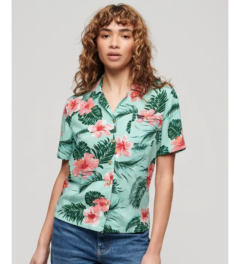 per donna. W4010419A Camicia verde da spiaggia (S), Casual, Viscosa, Manica corta