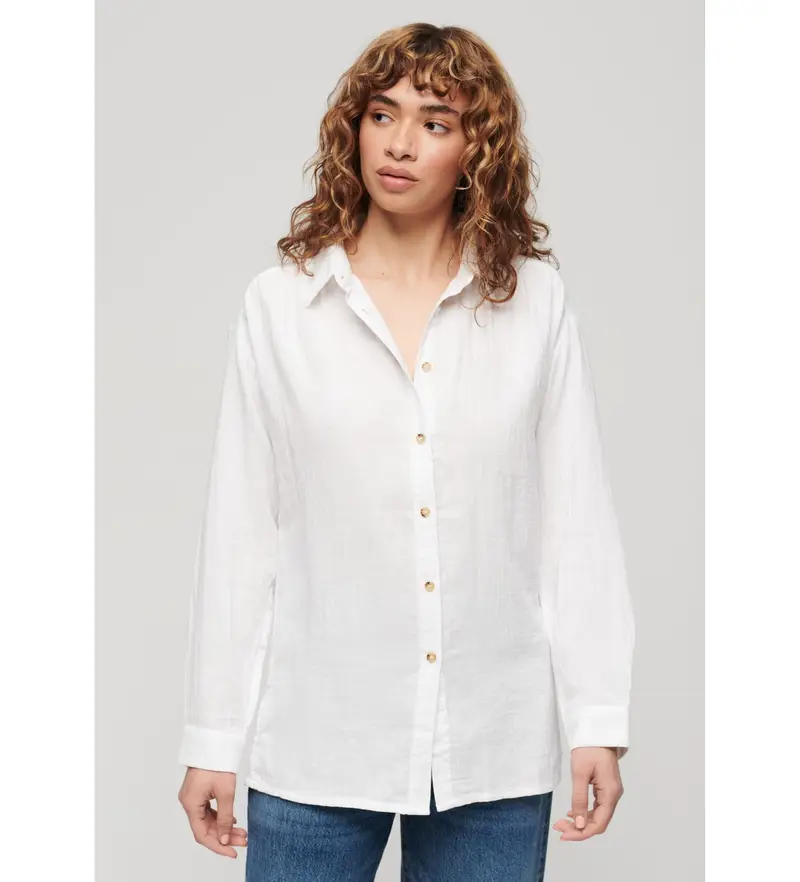 per donna W4010422A Camicia lunga da spiaggia bianca (S), Bianco, Casual, Cotone, Manica lunga