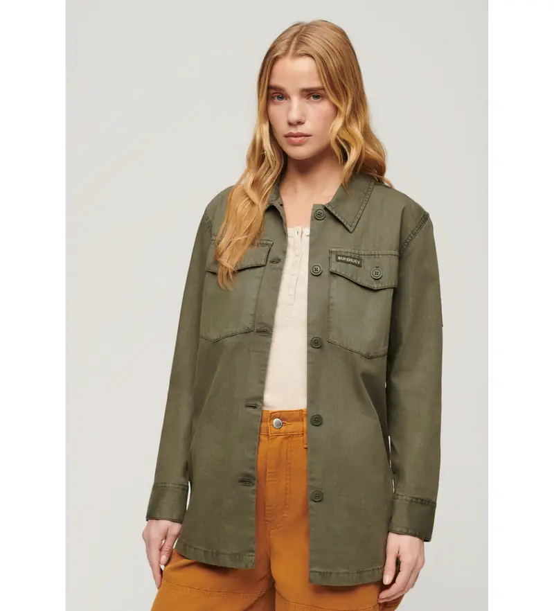 per donna. W4010424A Sovracamicia militare verde (S), Casual, Cotone, Manica lunga