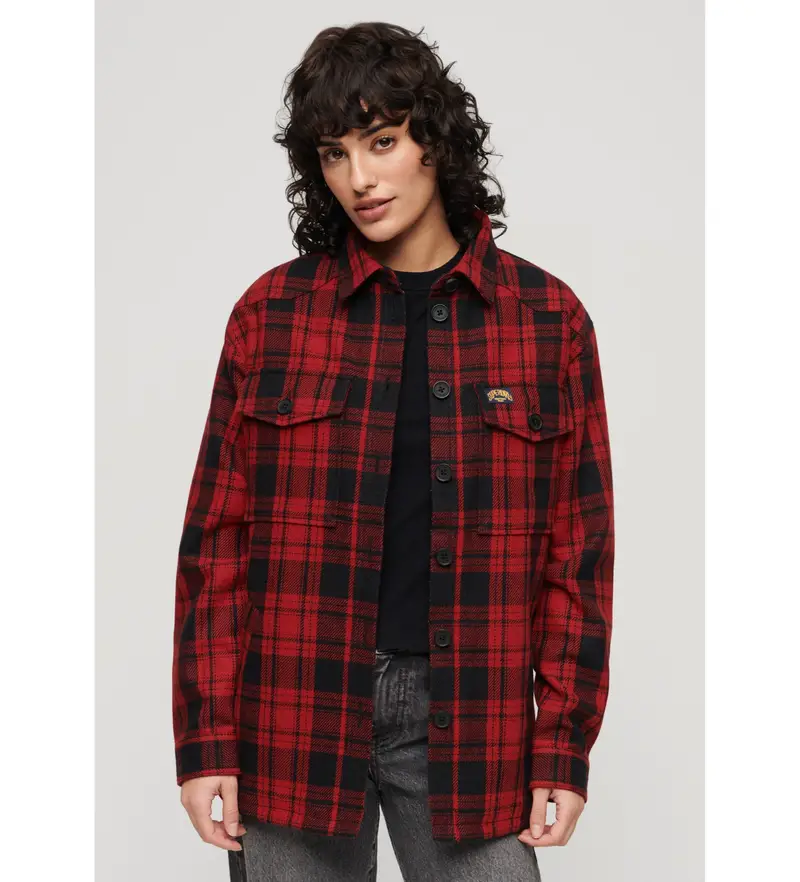 Superdry Sovracamicia donna in shearling a quadri rossi