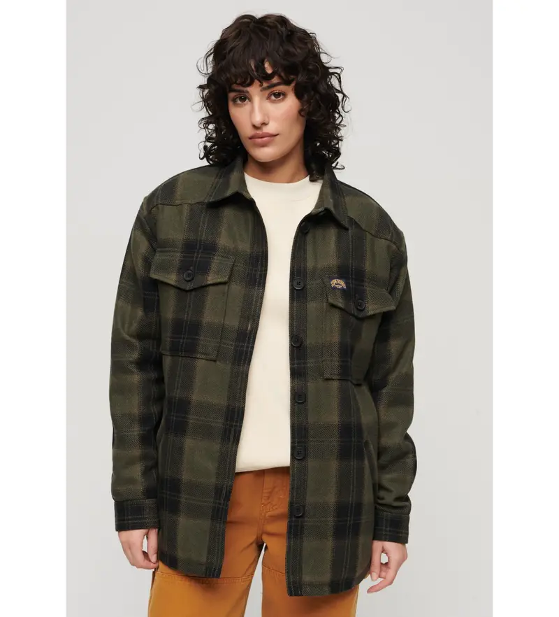 per donna. W4010431A Sovracamicia in shearling a quadri verde (XS), Casual, Lana, Manica lunga