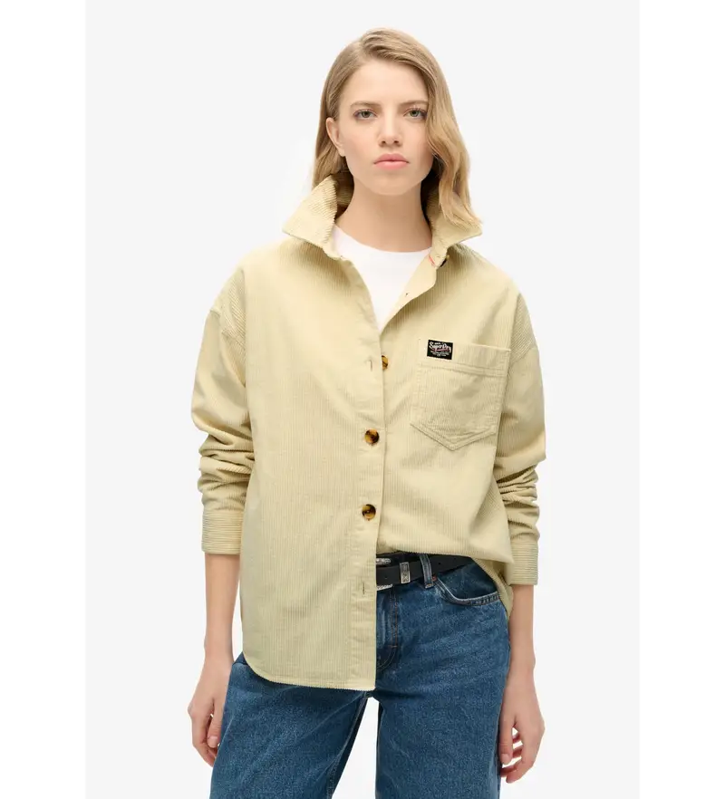 per donna W4010450A Sovracamicia in velluto a coste spesso beige (S), Casual, Cotone, Manica lunga