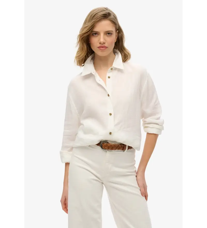 per donna W4010463A Camicia casual in lino bianca modello boyfriend (XS), Bianco, Manica lunga
