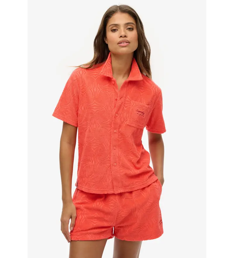 per donna W4010486A Camicia in spugna color corallo Country Club (XXS), Casual, Cotone, Manica corta