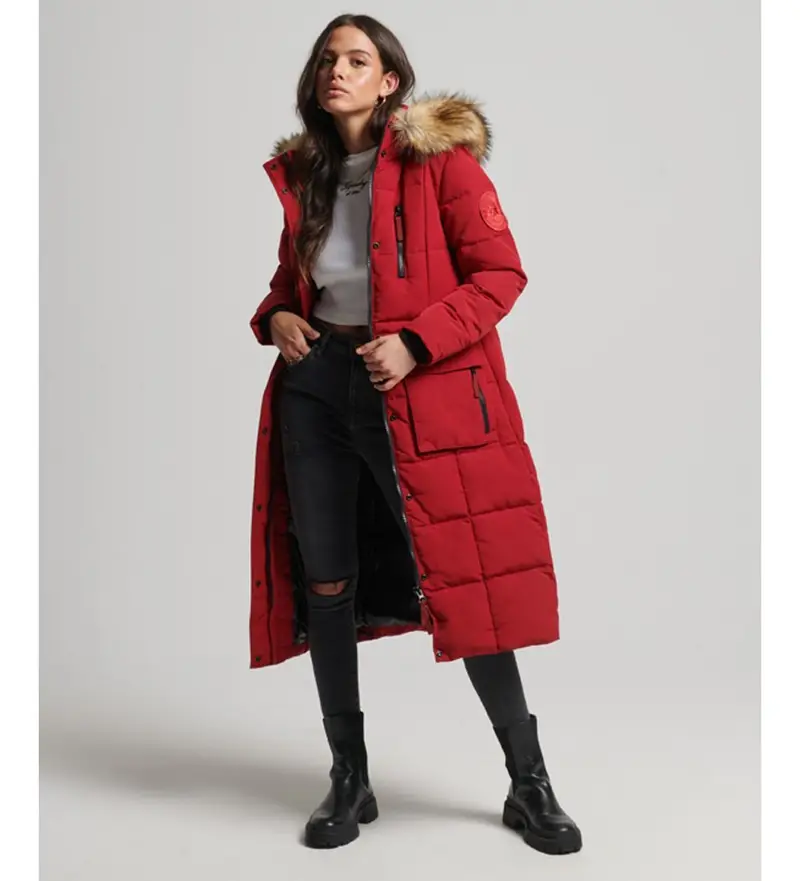 per donna. W5010370A Cappotto lungo in ecopelliccia rossa Everest (XS), Rosso, Casual, Poliestere, Sostenibile