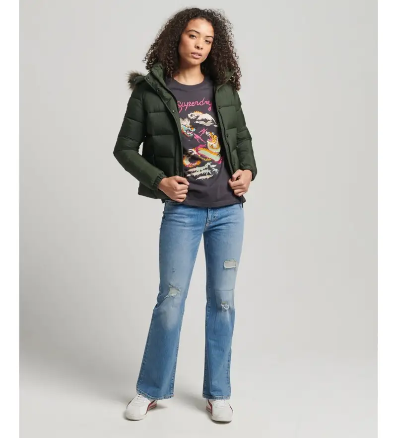 per donna. W5011178A Giacca corta intermedia verde con cappuccio (XS), Casual, Nylon