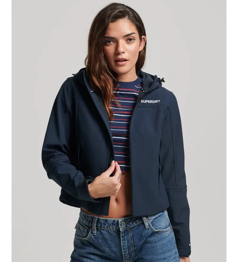 per donna W5011443A Giacca softshell con cappuccio Trekker codice blu navy (L), Casual, Poliestere, Manica lunga