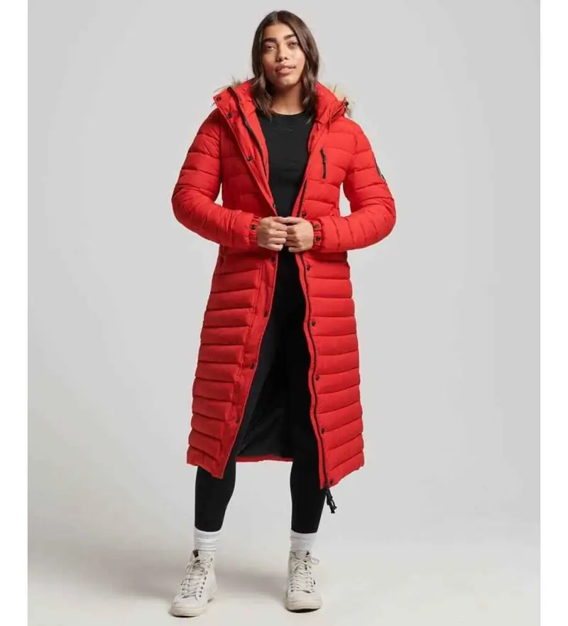 per donna. W5011565A Cappotto lungo imbottito con cappuccio Fuji rosso (XS), Casual, Polister riciclato, Sostenibile