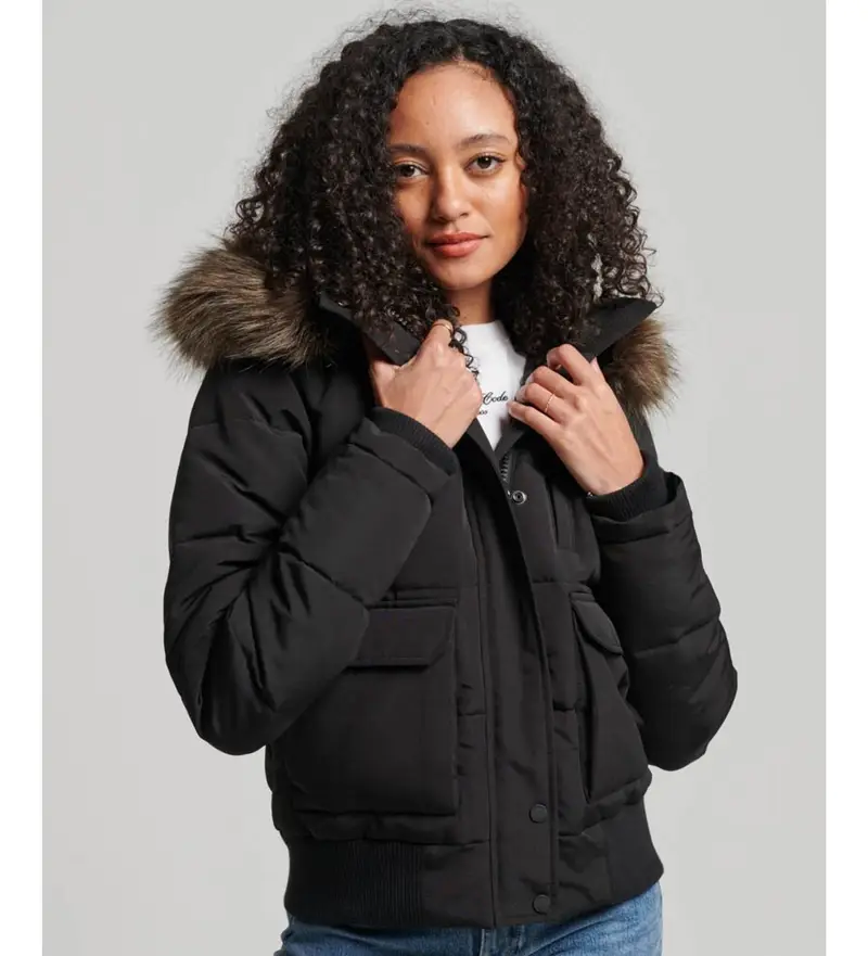 Superdry Bomber trapuntato Everest con cappuccio donna nero