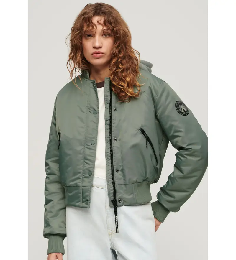 per donna. W5011654A Bomber verde con cappuccio (L), Casual, Cotone, Manica lunga