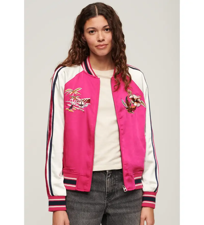 per donna. W5011666A Giubbotto bomber ricamato Suikajan rosa (S), Casual, Poliestere, Manica lunga