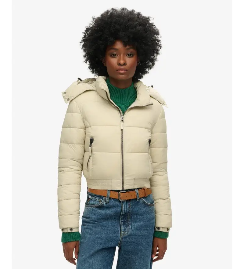 per donna W5011682A Giacca corta con cappuccio Fuji Beige (XS), Casual, Sostenibile, Nylon riciclato