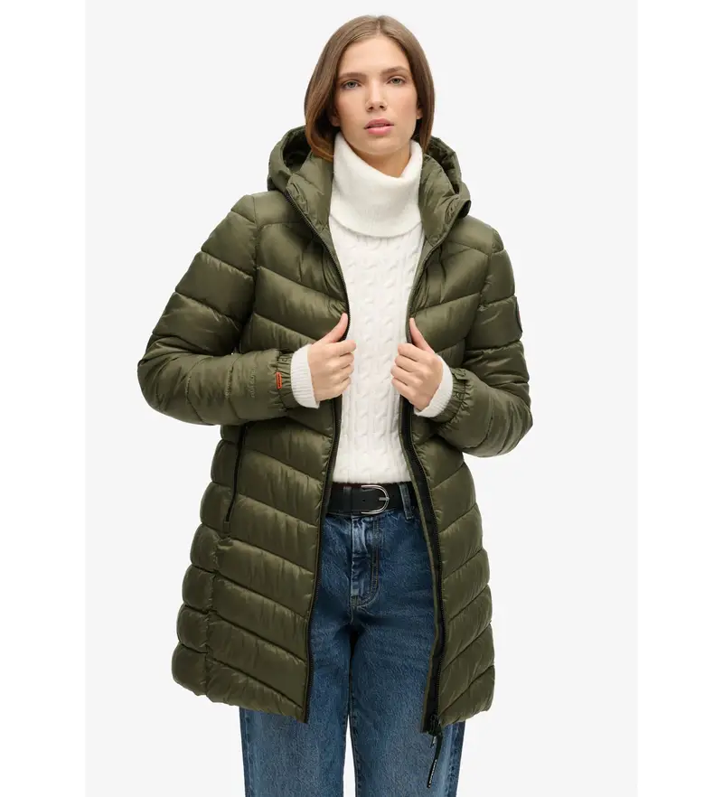 per donna. W5011719A Cappotto medio imbottito con cappuccio Fuji verde (S), Casual, Poliestere