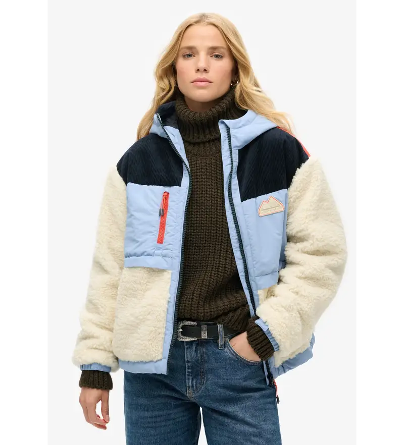 per donna W5011772A Giacca in pelle di pecora blu e bianco sporco (S), Casual, Poliestere