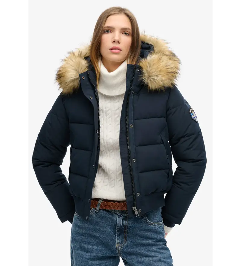Superdry Giubbotto bomber Everest blu navy donna in poliestere riciclato