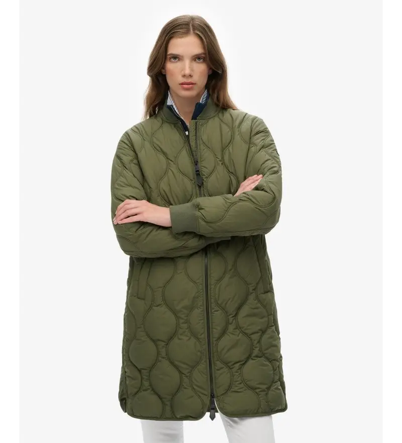 per donna. W5011932A Giacca lunga imbottita verde (XL), Casual, Poliestere