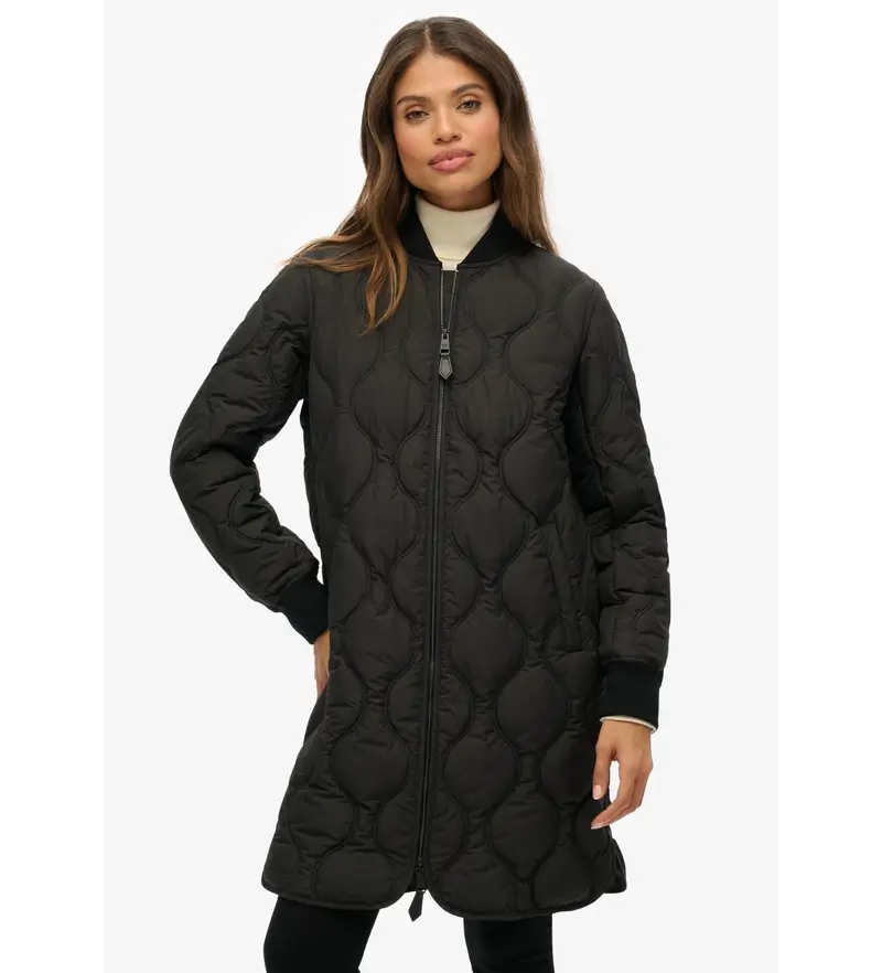 per donna. W5011932A Giacca lunga trapuntata nera (S), Nero, Casual, Poliestere