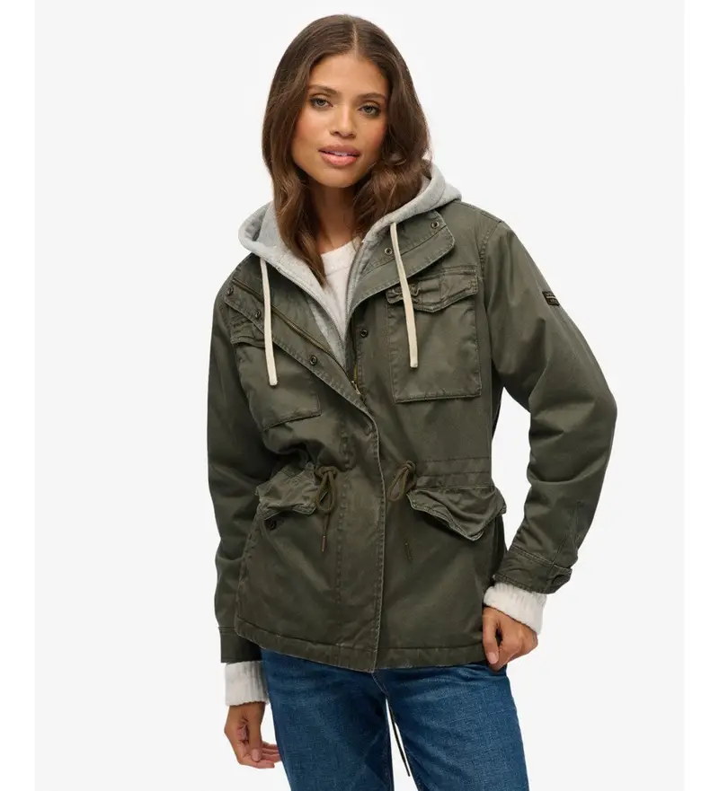 Superdry Maglione militare Borg con cappuccio verde per donna