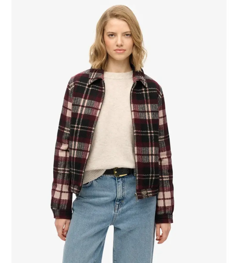 per donna W5011945A Giacca trapuntata a quadri marrone (L), Casual, Granata, Poliestere Grigio